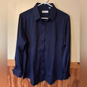 Women’s Fitted Navy Button Up Satin Shirt